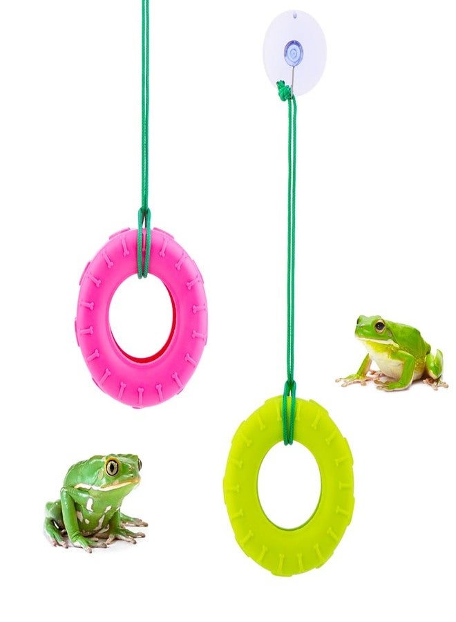 DQITJ 2 Pack Tree Frog Tire Swing with Suction Cup Hook Climbing Toy for Tree Frog Reptile Amphibian Small Aquatic Animals - Image 1